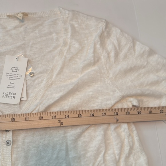 Eileen Fisher Long V Neck Linen Cotton Slub Short Sleeve Button Down Sweater NWT - Picture 4 of 6